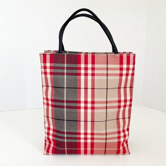 BURBERRY Nova Check Hand Bag Canvas Red Tote - Picture 3 of 13